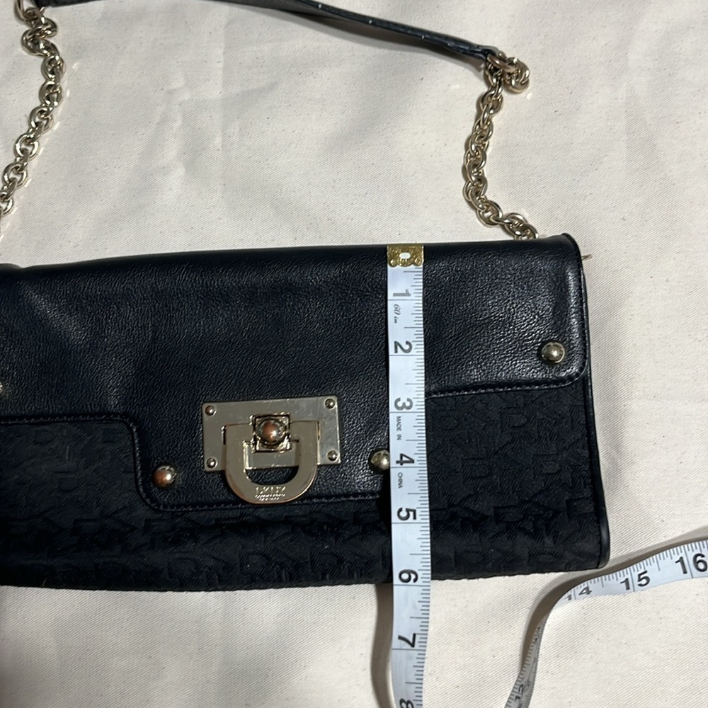 DKNY Black Leather/Black Canvas Shoulder Clutch - Picture 4 of 9